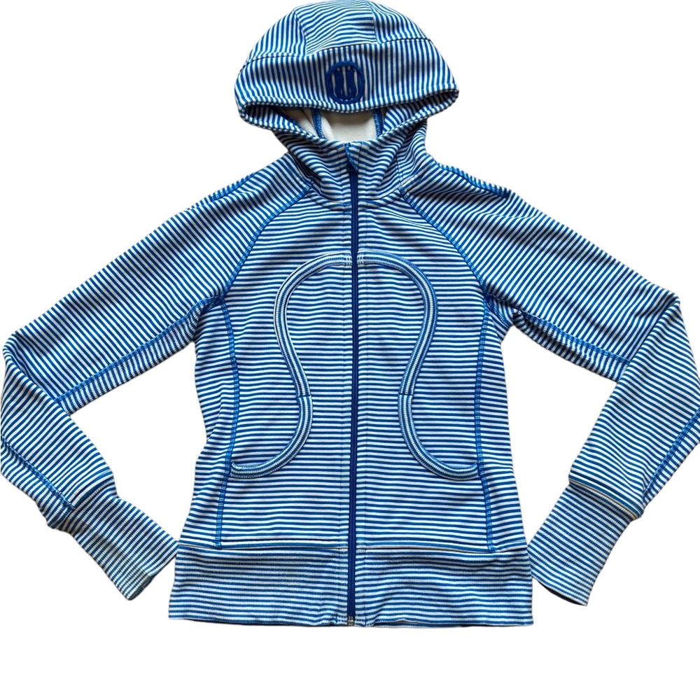 Lululemon Athletica Navy and White Striped Zip Hoodie